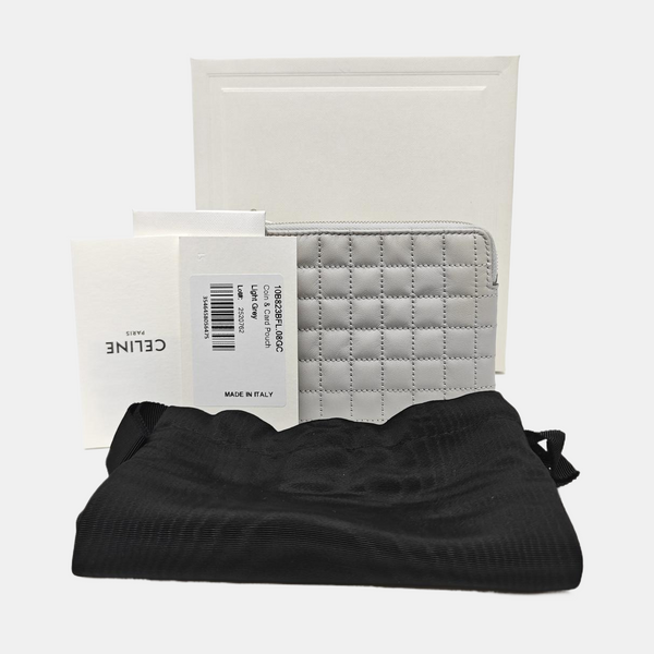 C CHARM Quilted Calfskin Gray Coin Purse