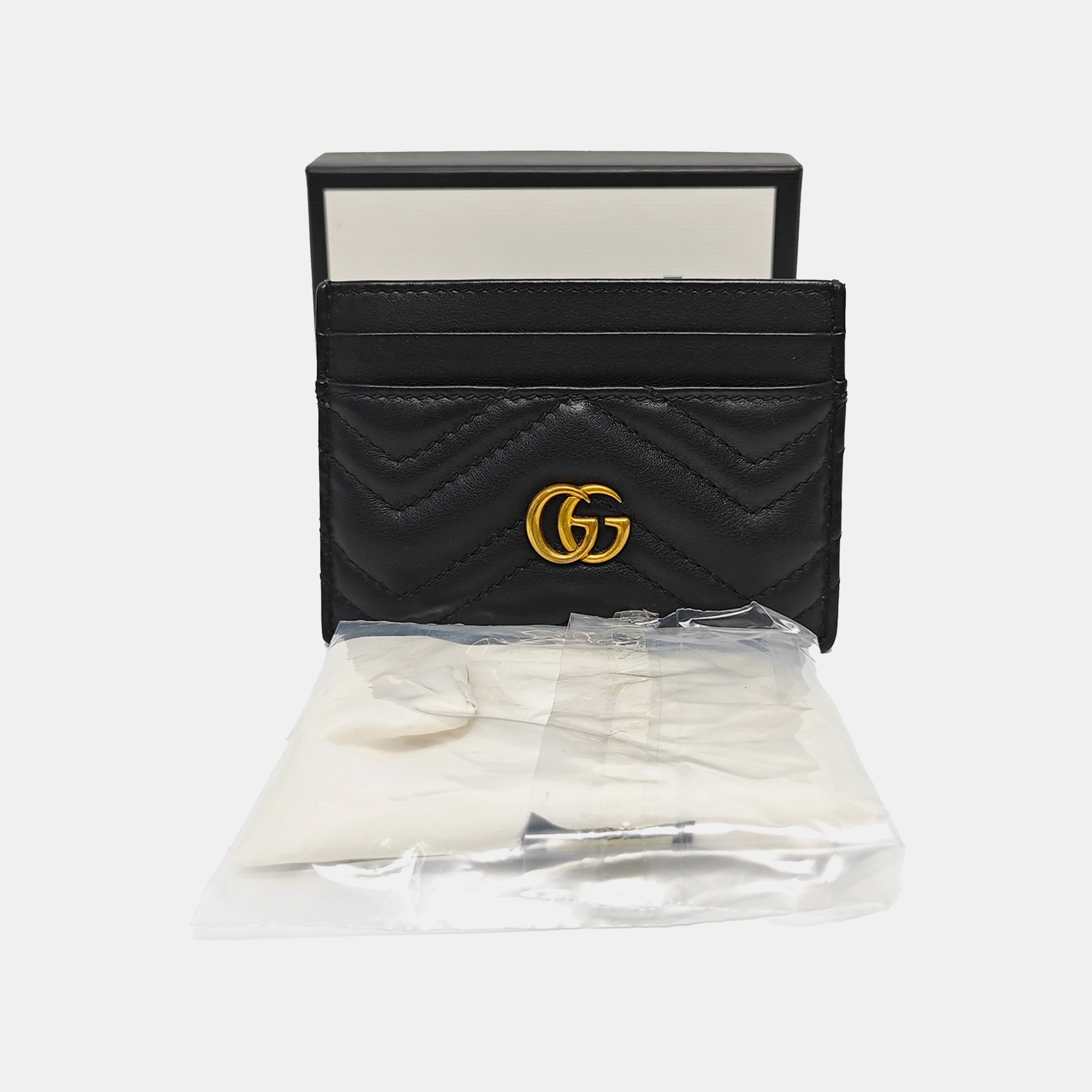 GG Marmont Mini Quilted Calfskin Black Card Holder