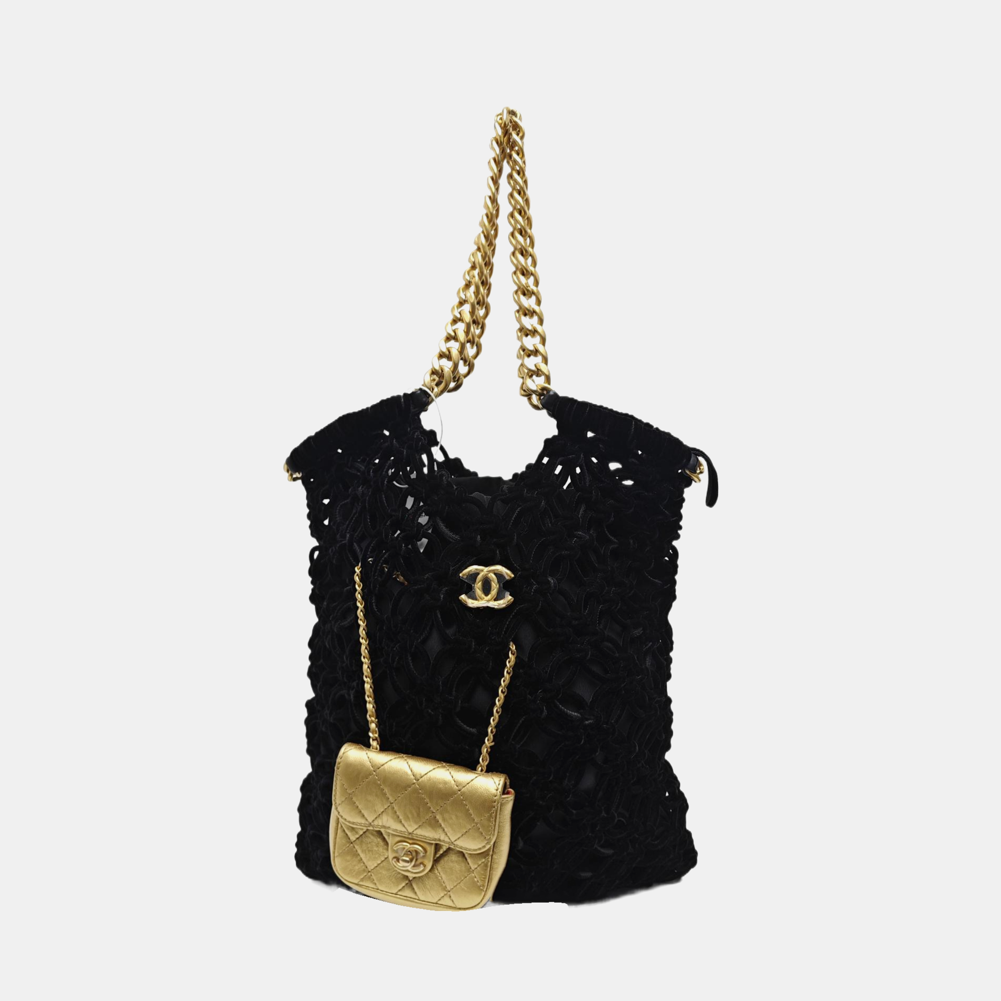 Quilted Velvet Shoulder Bag Black