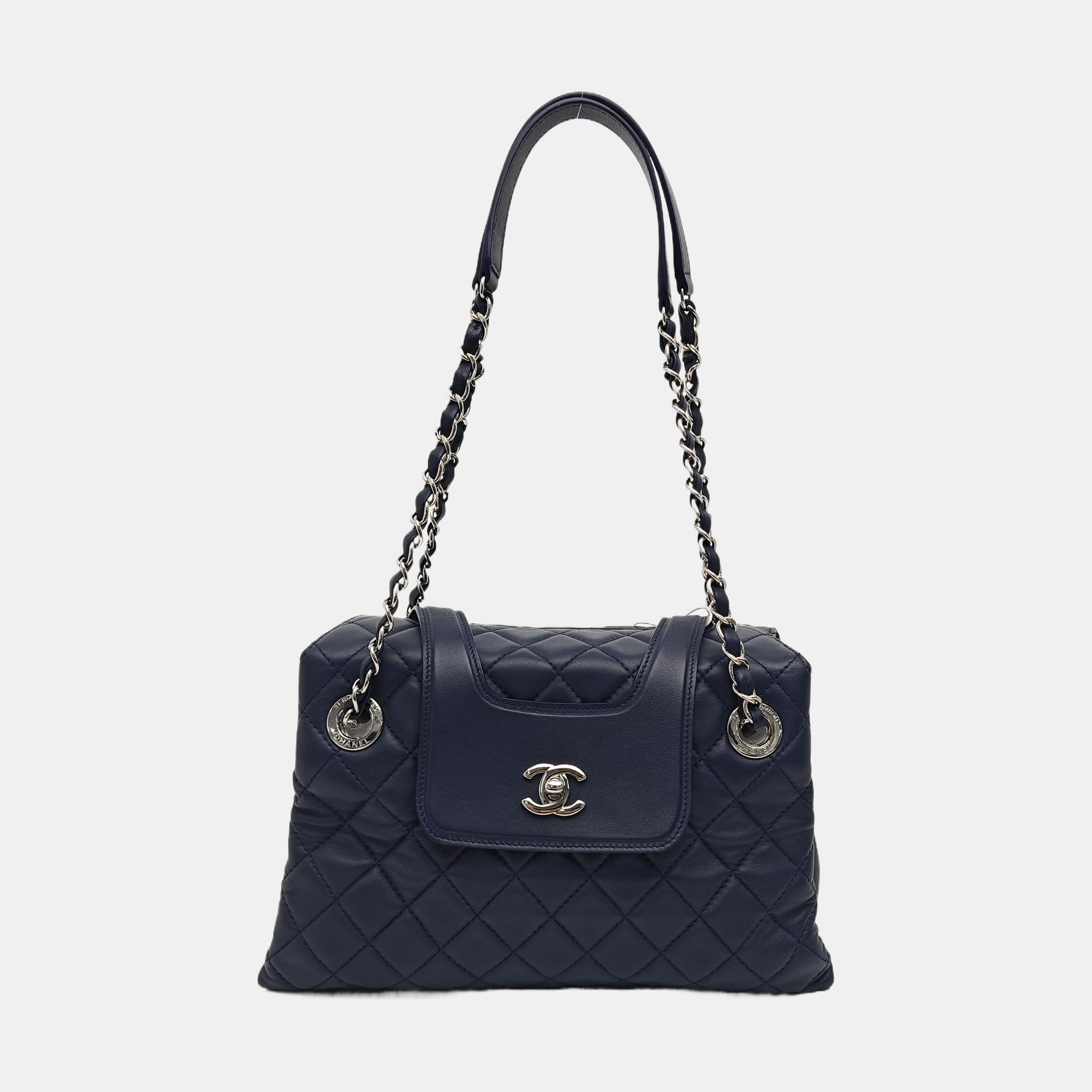Quilted Lambskin Shoulder Bag Blue