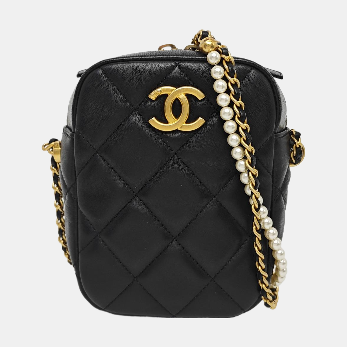 Quilted Lambskin Shoulder Bag Black