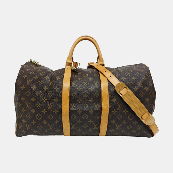KEEPALL 50 Monogram Coated Canvas Brown