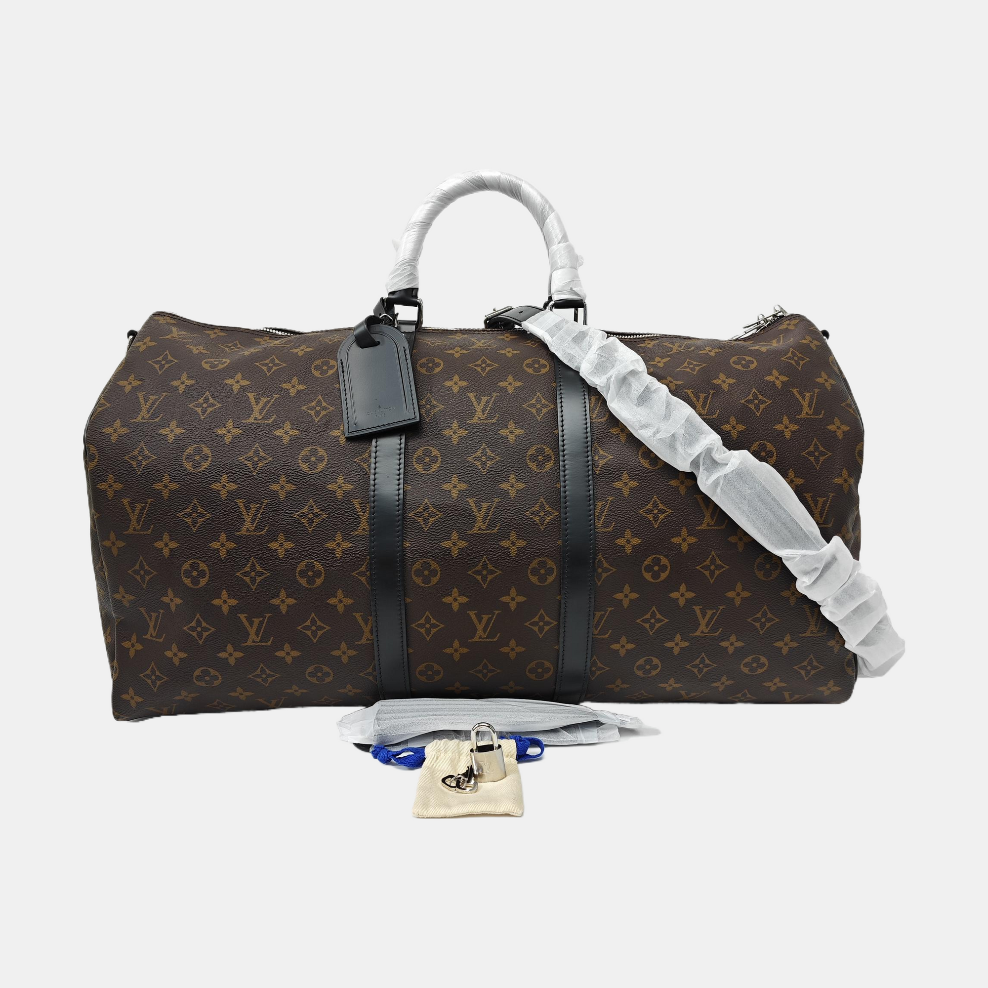 KEEPALL 55 Monogram Coated Canvas Brown