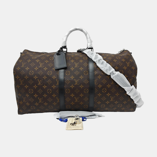 KEEPALL 55 Monogram Coated Canvas Brown