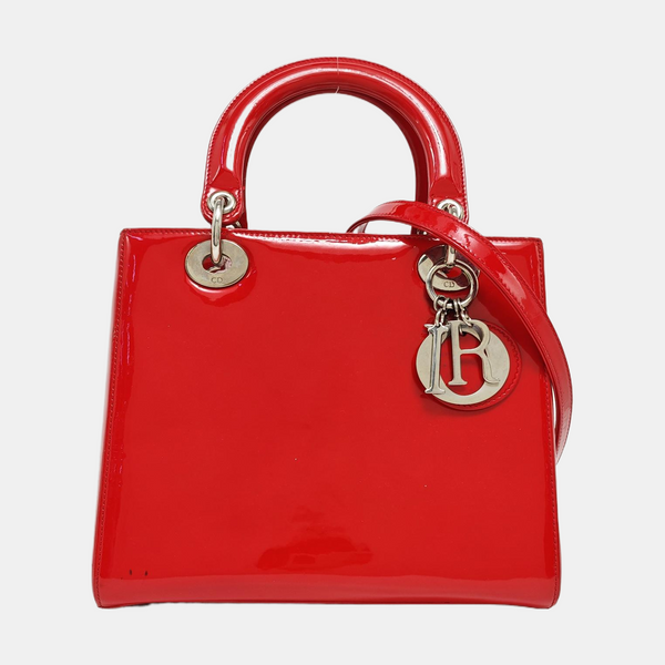 Lady Dior Medium Patent Leather Red