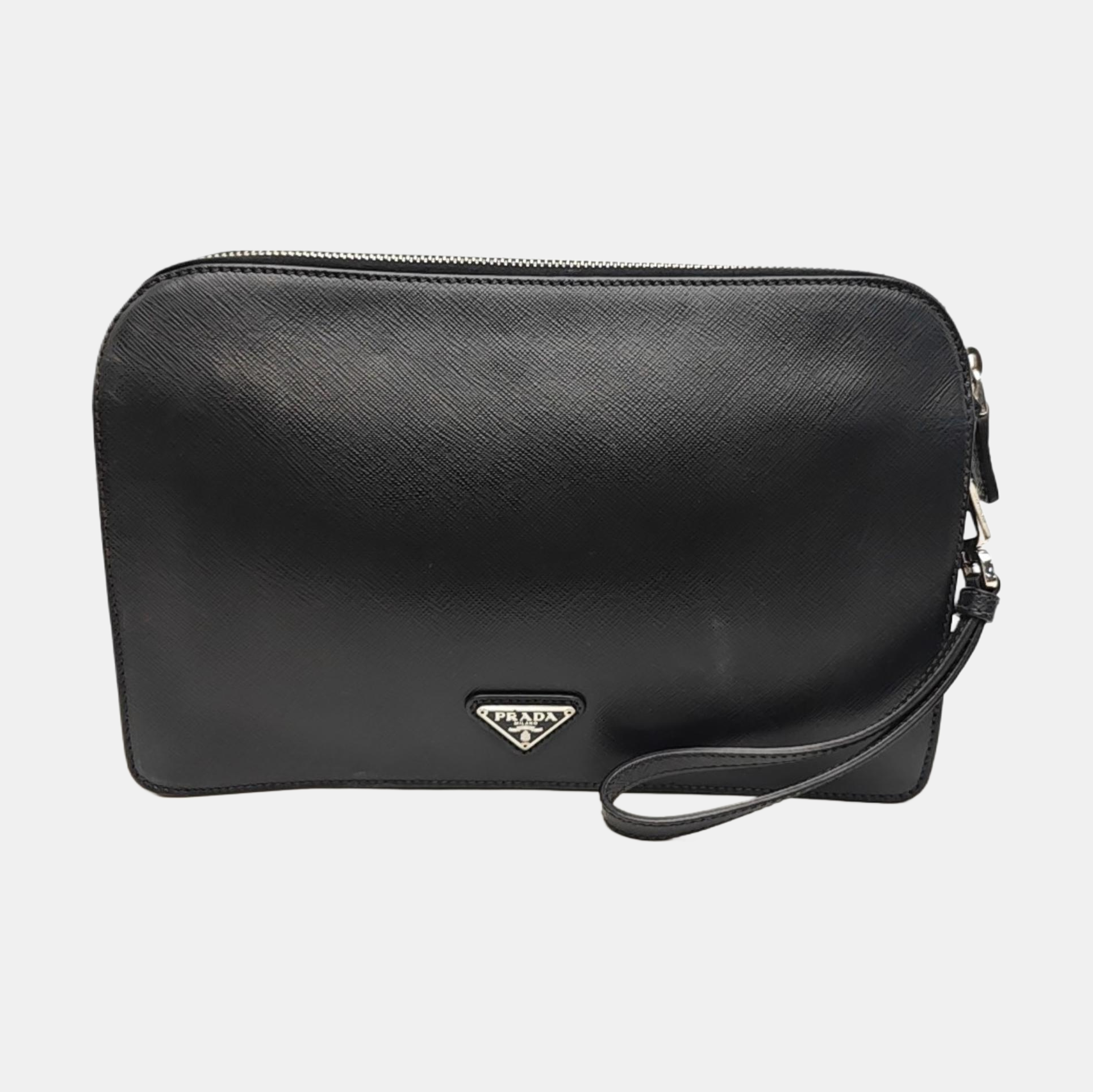 Saffiano Calfskin Clutch Black
