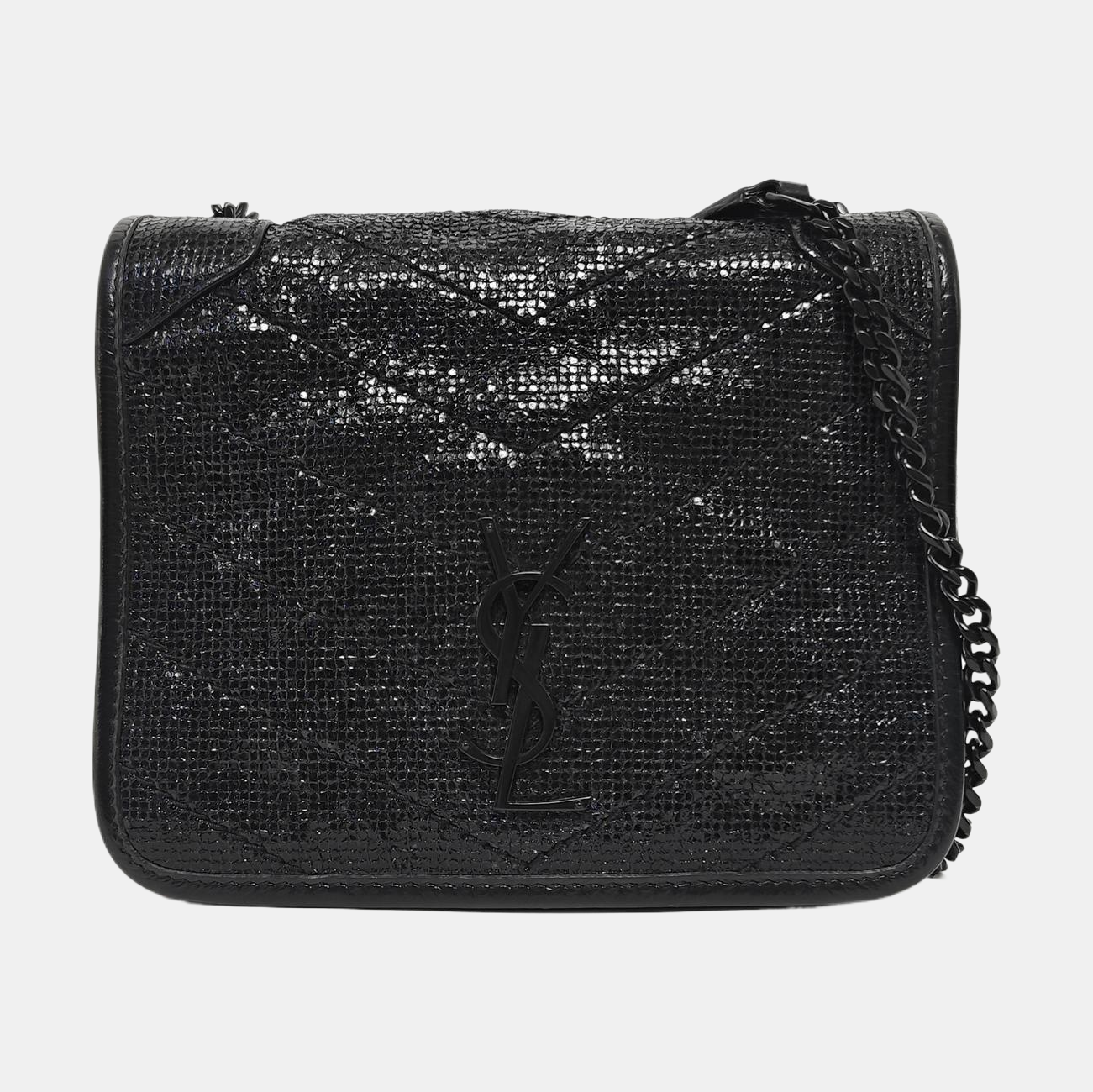 Chevron Leather Shoulder Bag Mini Black