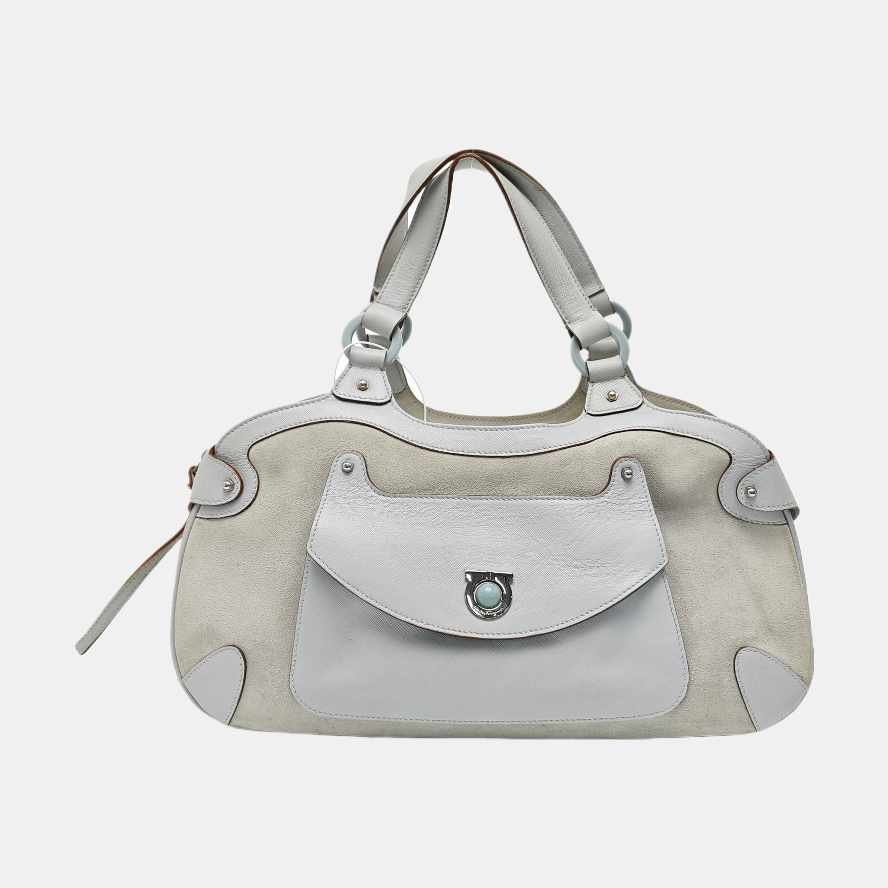 Suede Top Handle Bag Blue