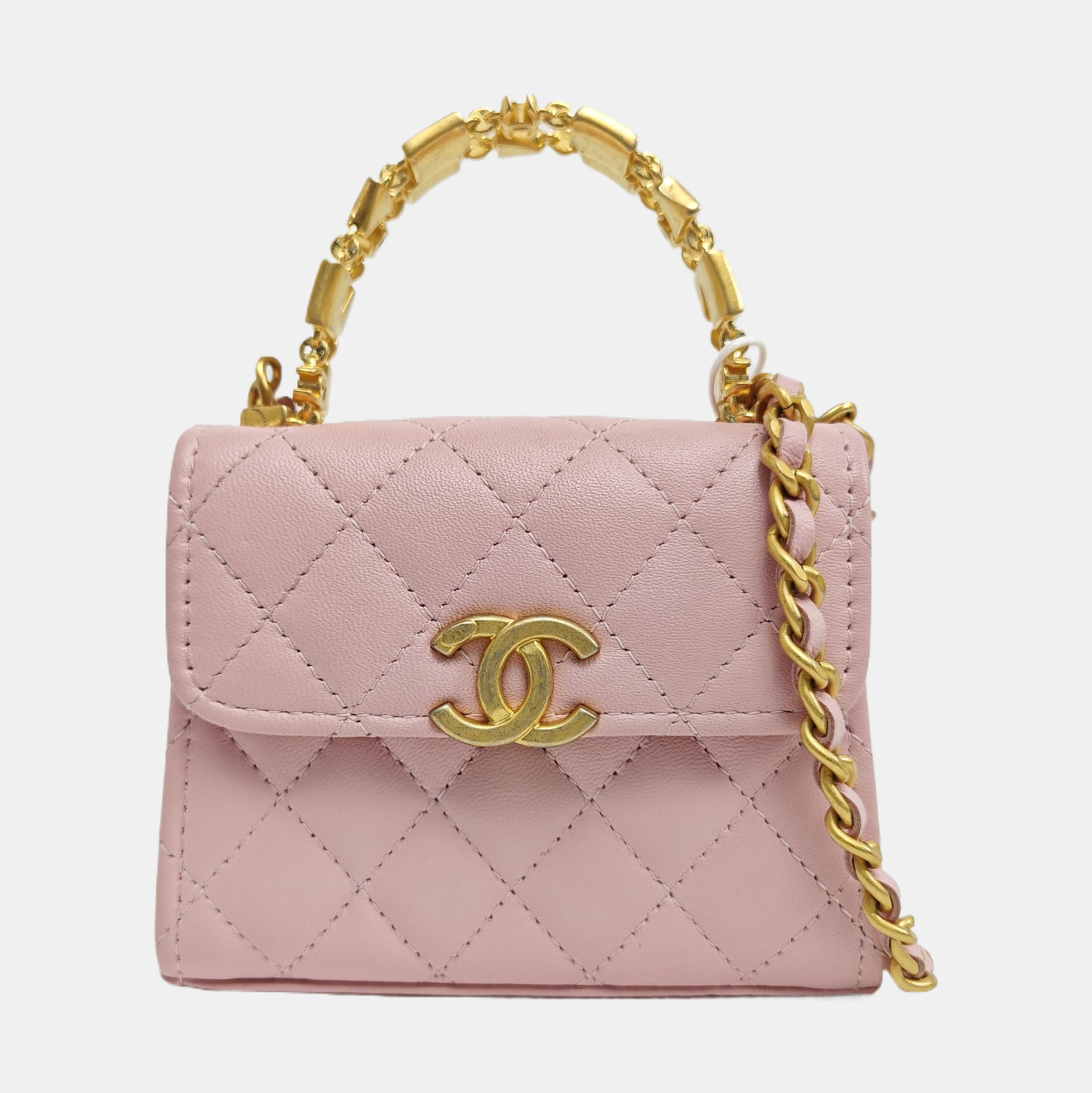 TWO TONE CHAIN HANDLE Quilted Lambskin Pink