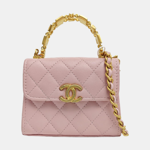 TWO TONE CHAIN HANDLE Quilted Lambskin Pink