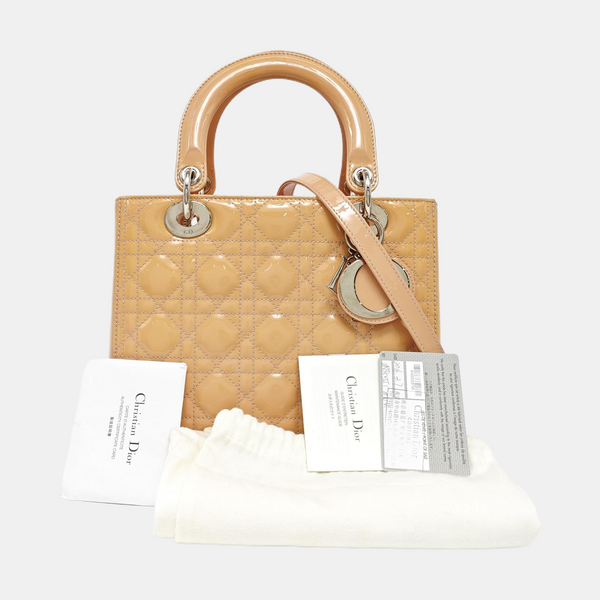 Lady Dior Medium Cannage Patent Leather Beige
