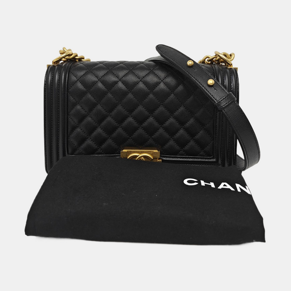 BOY CHANEL Medium Quilted Grained Calfskin Black