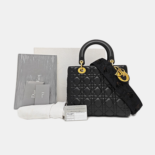 Lady Dior Medium Cannage Lambskin Black