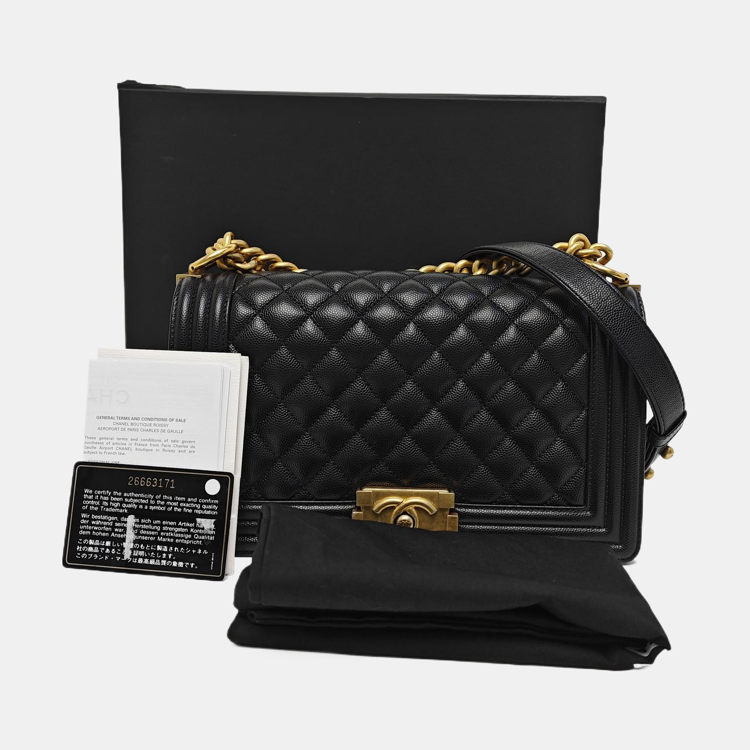 BOY CHANEL Medium Quilted Grained Calfskin Black
