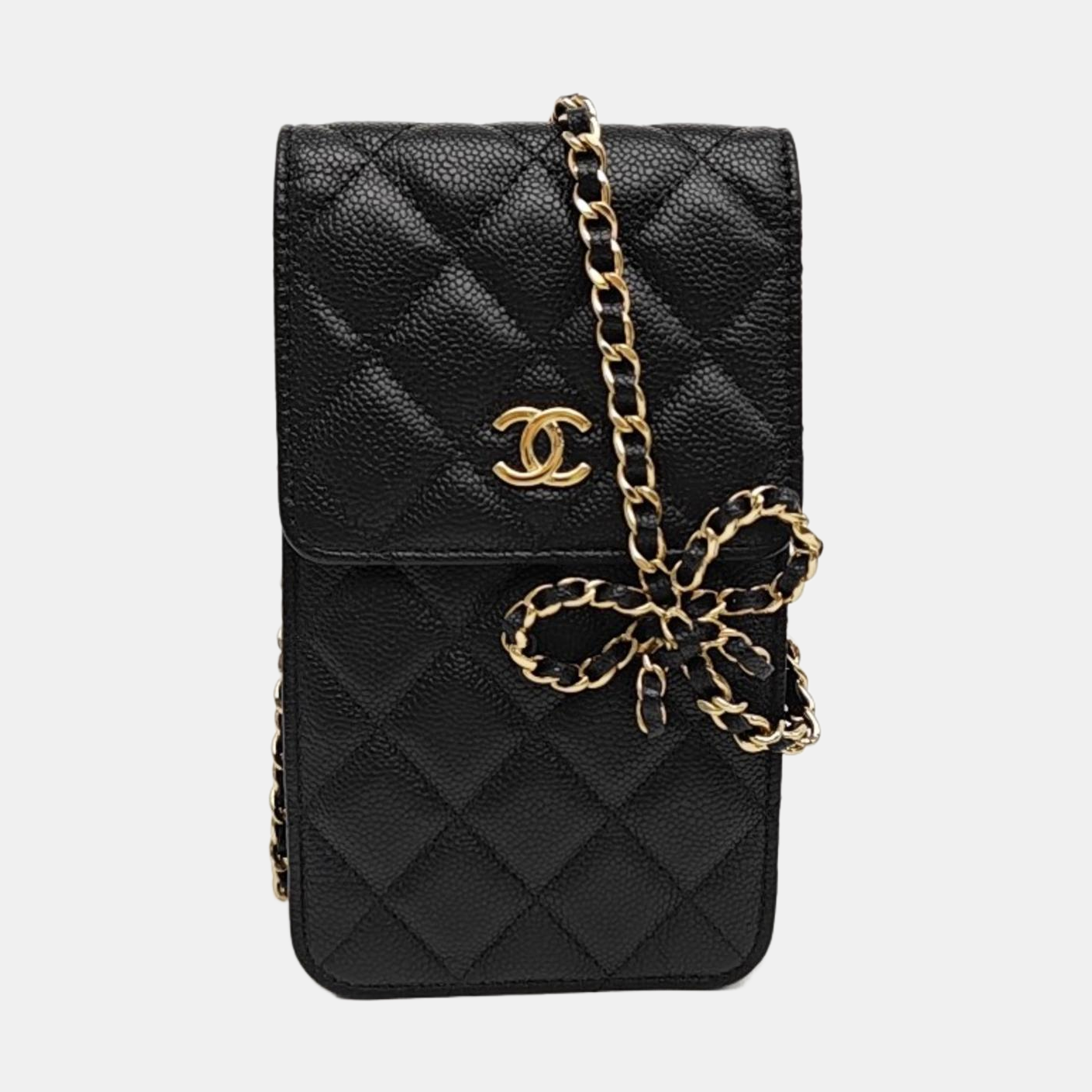 Quilted Grained Calfskin Shoulder Bag Black