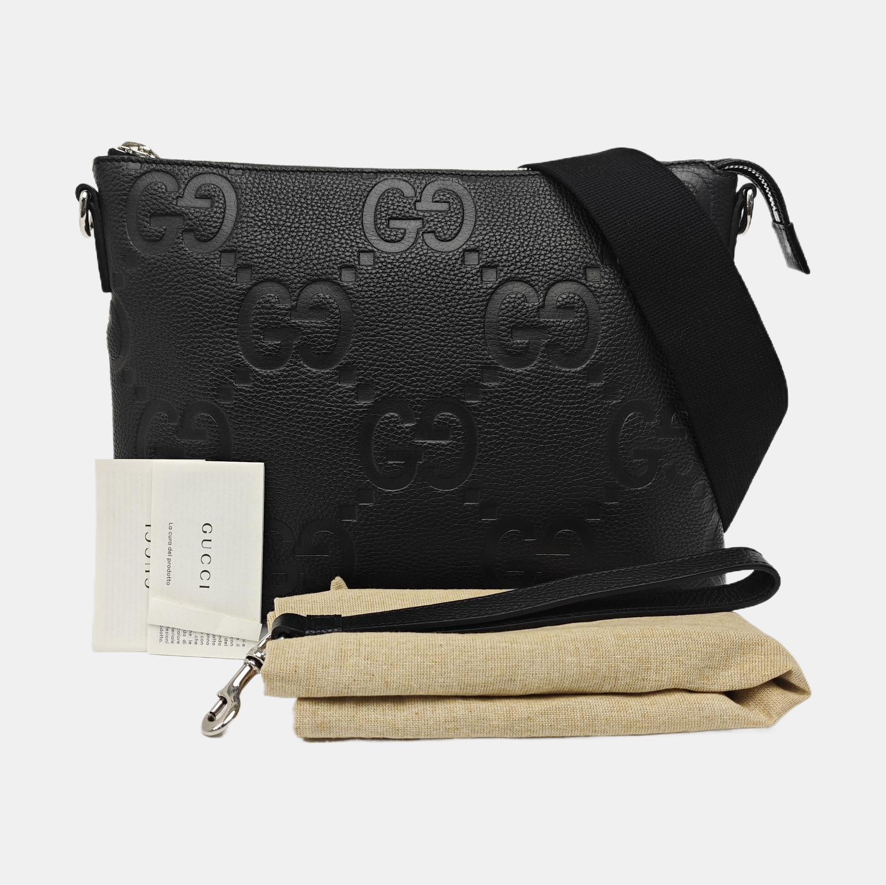 Monogram Leather Shoulder Bag Black