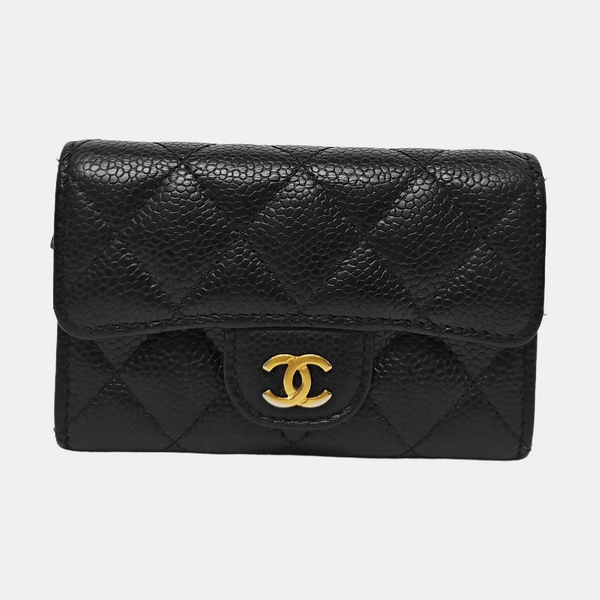 CLASSIC FLAP Quilted Grained Calfskin Black Card Holder