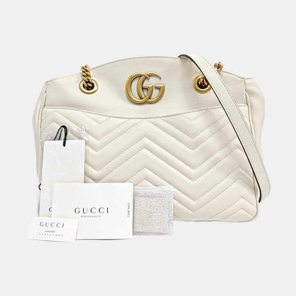 GG Marmont Medium Quilted Calfskin White