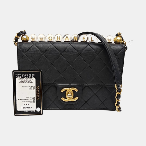 Quilted Lambskin Shoulder Bag Black
