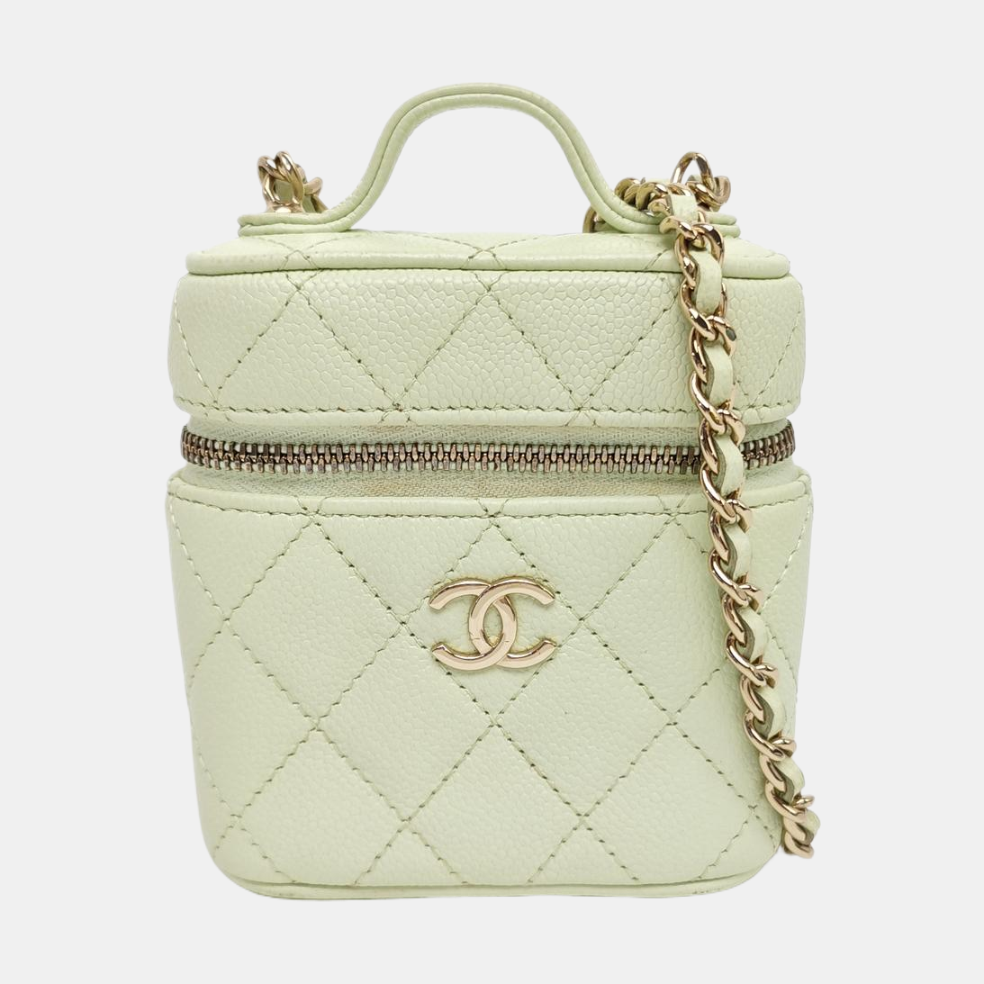 VANITY CASE Mini Quilted Grained Calfskin Green