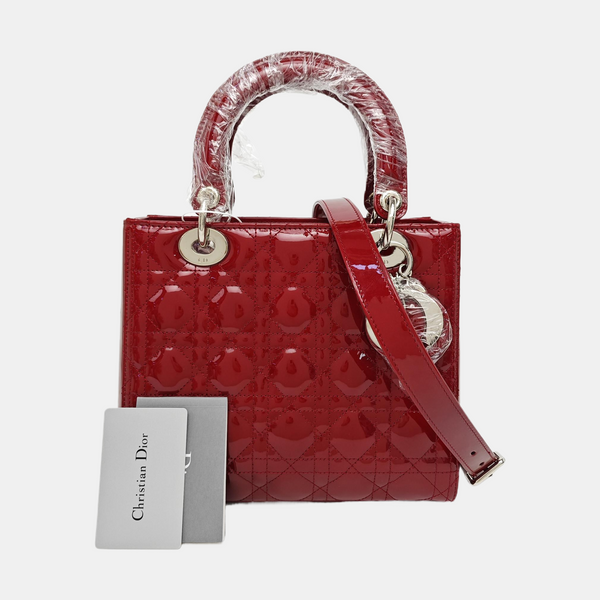 Lady Dior Medium Cannage Patent Leather Red