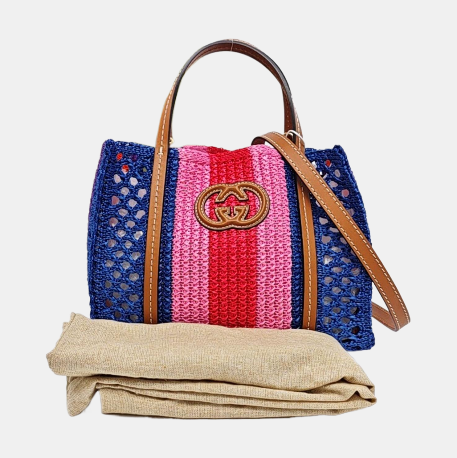 Straw Tote Bag Small Blue