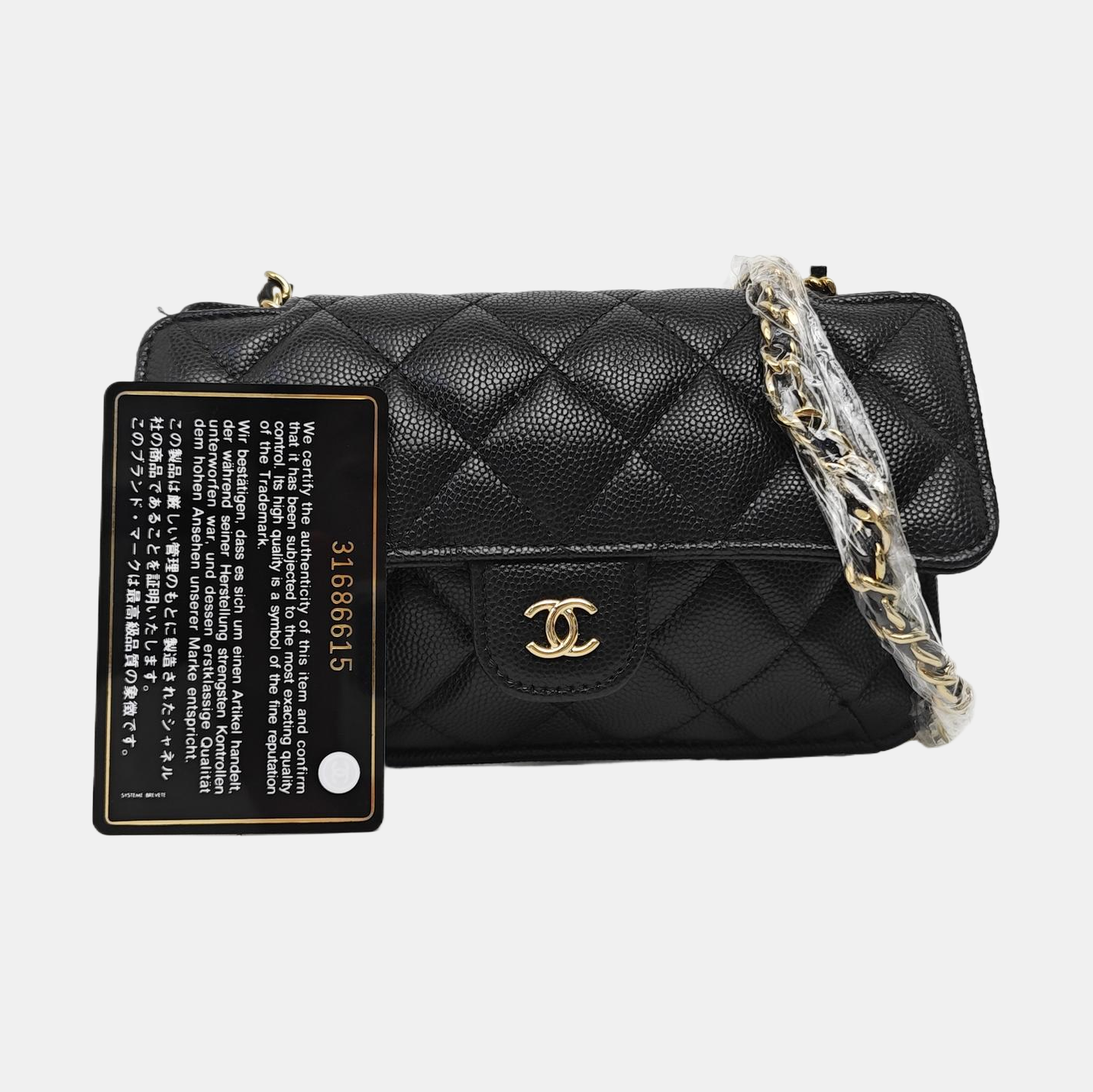 Quilted Grained Calfskin Shoulder Bag Black