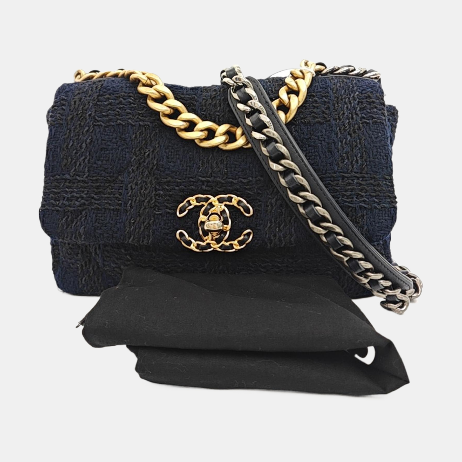 CHANEL 19 Small Quilted Fabric Blue