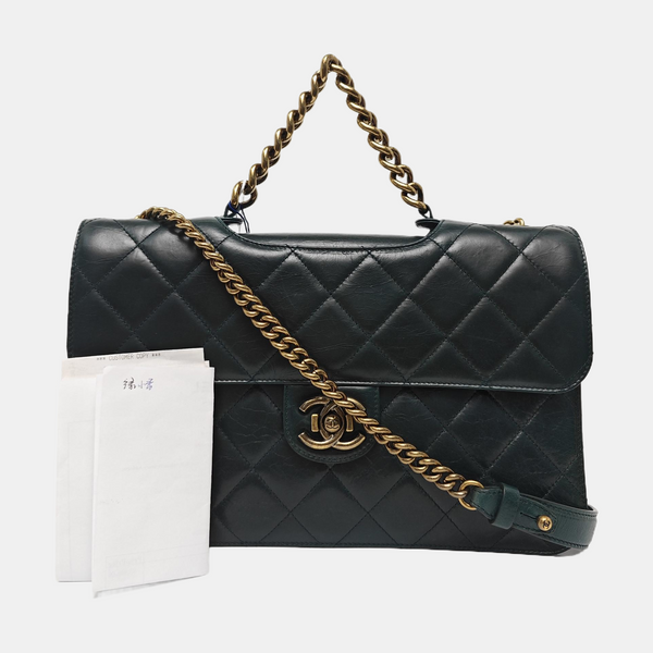 PREFECT EDGE Large Quilted Calfskin Green
