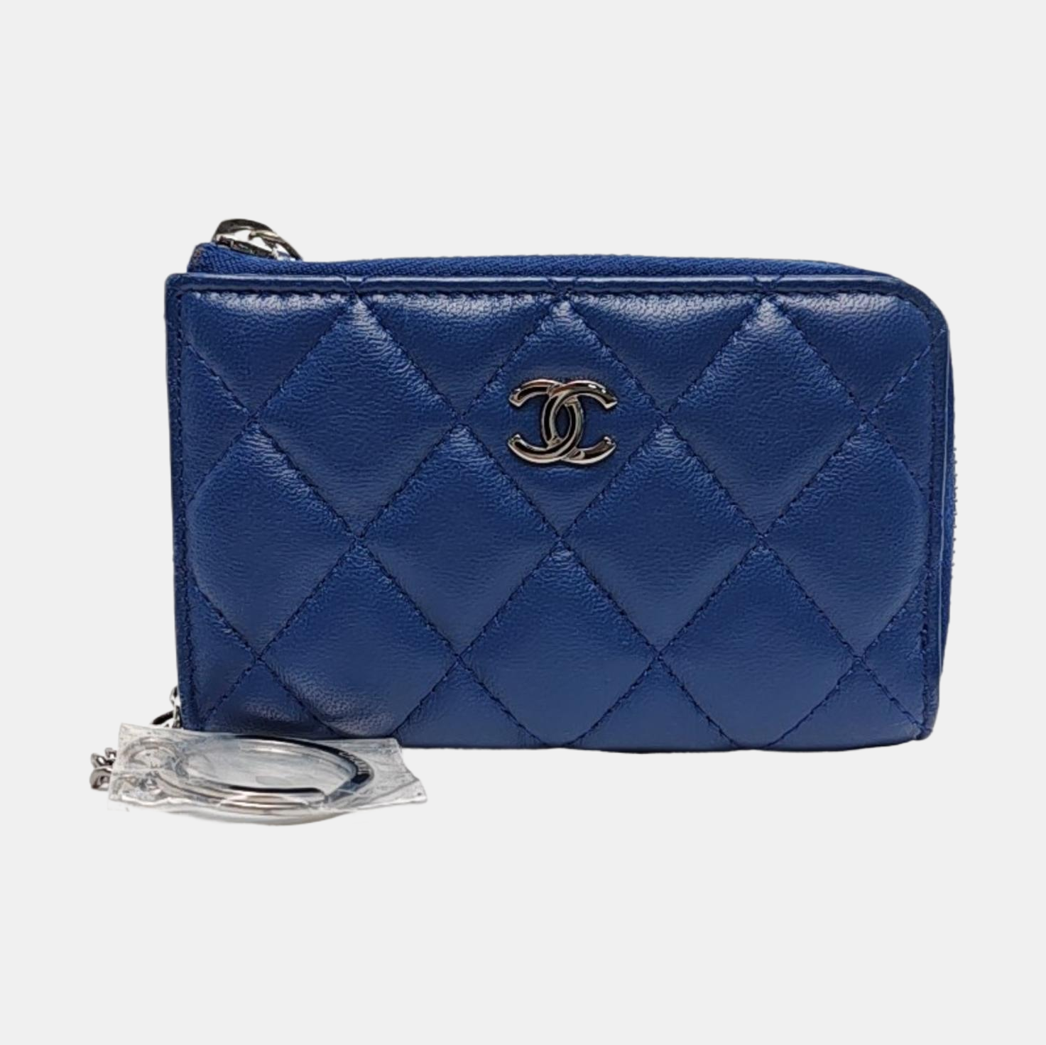Quilted Lambskin Card Holder Blue