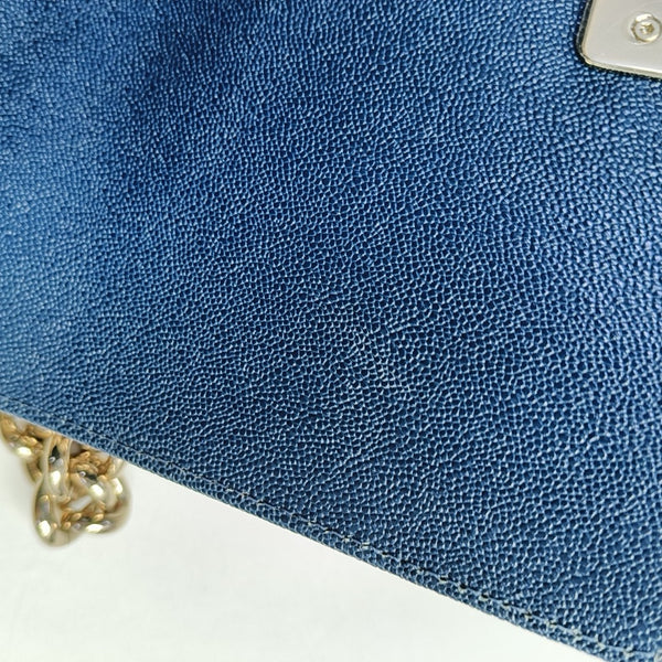 BOY CHANEL Small Chevron, Quilted Grained Calfskin Blue