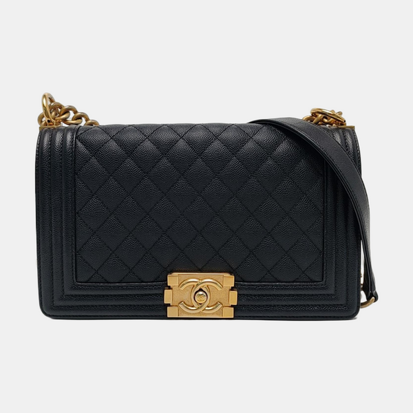 BOY CHANEL Medium Quilted Grained Calfskin Black