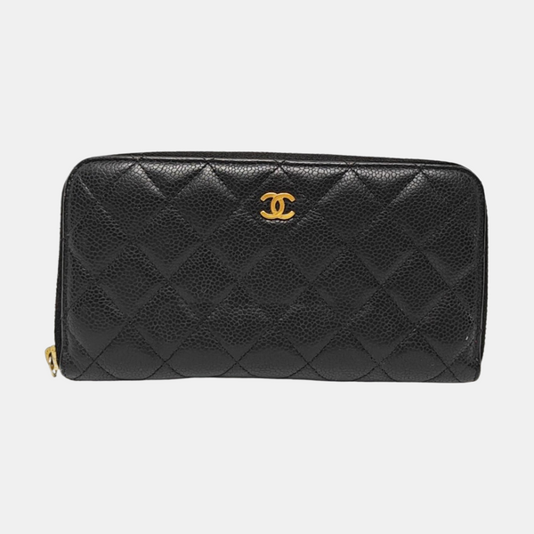 Quilted Grained Calfskin Wallet Black