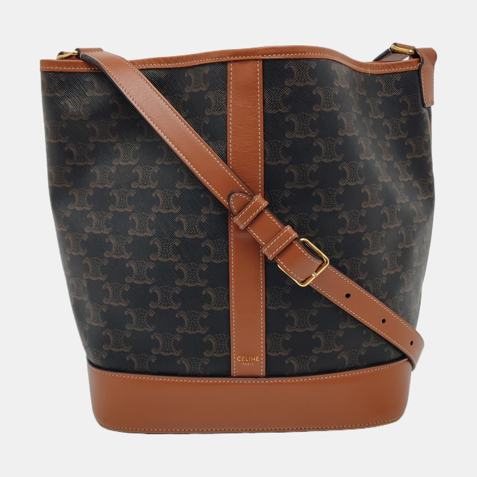 Authenticated pre-owned  TRIOMPHE CANVAS Medium Coated Canvas Brown - Bucket Bag at Looply