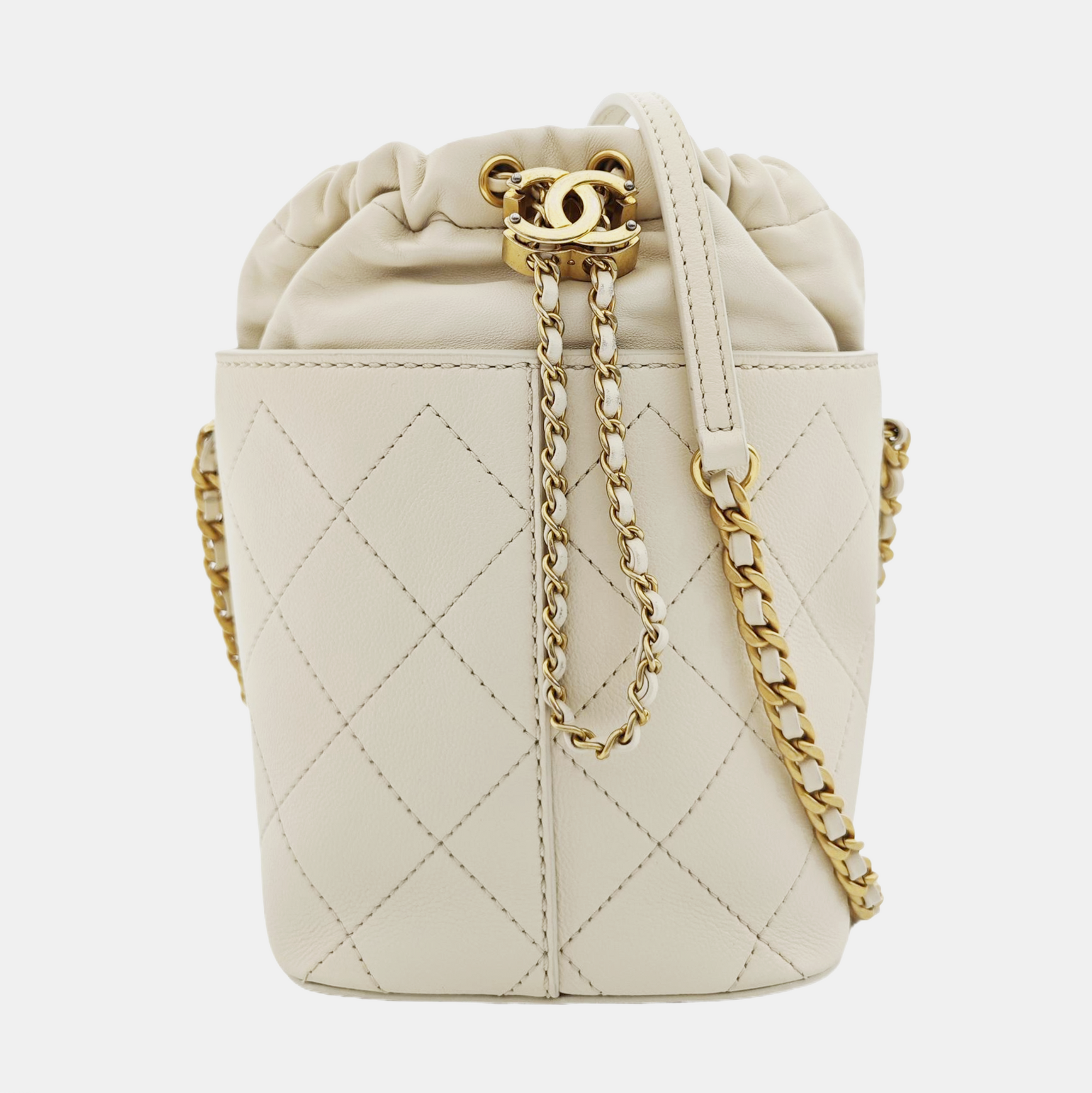 DRAWSTRING Quilted Grained Lambskin Beige