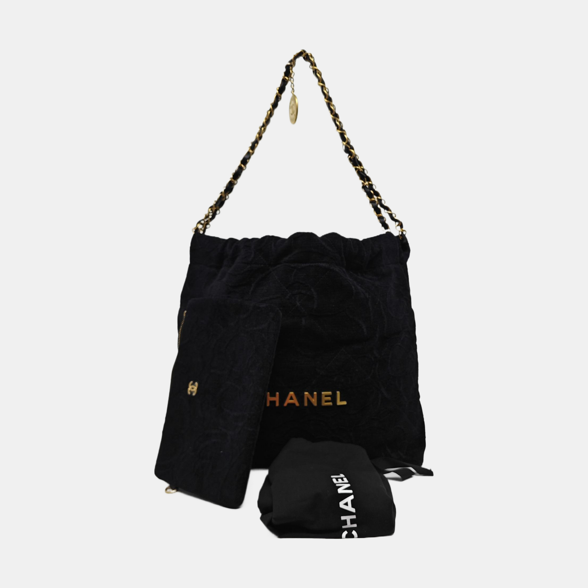 CHANEL 22 Small Quilted Velvet Black