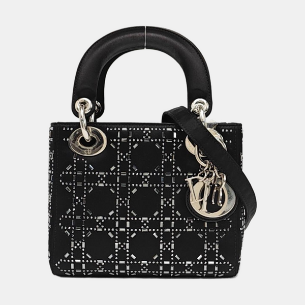 Lady Dior Mini Cannage Silk Satin Black