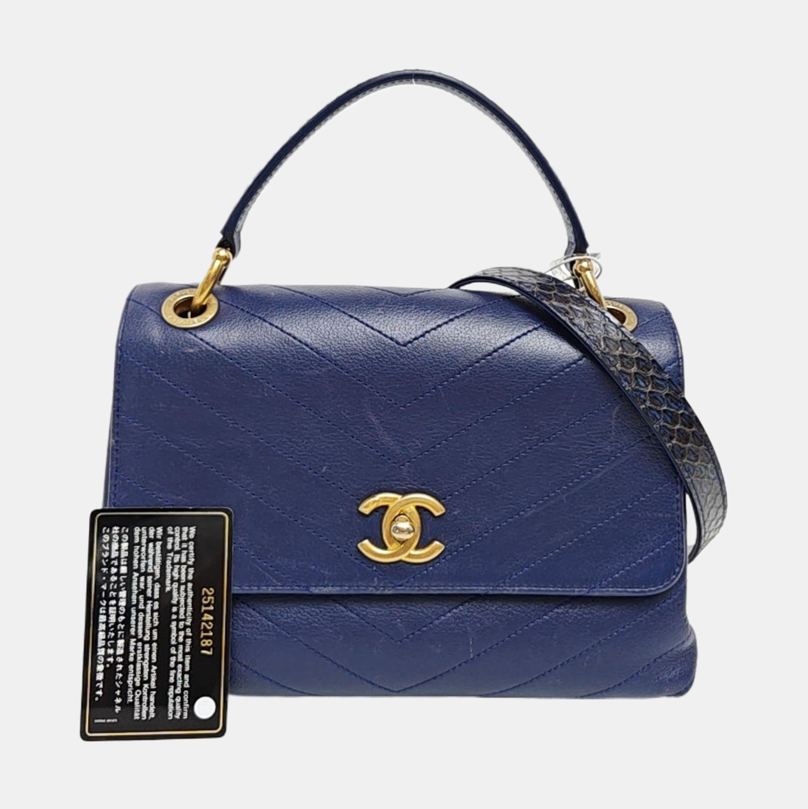 Chevron Calfskin Shoulder Bag Blue