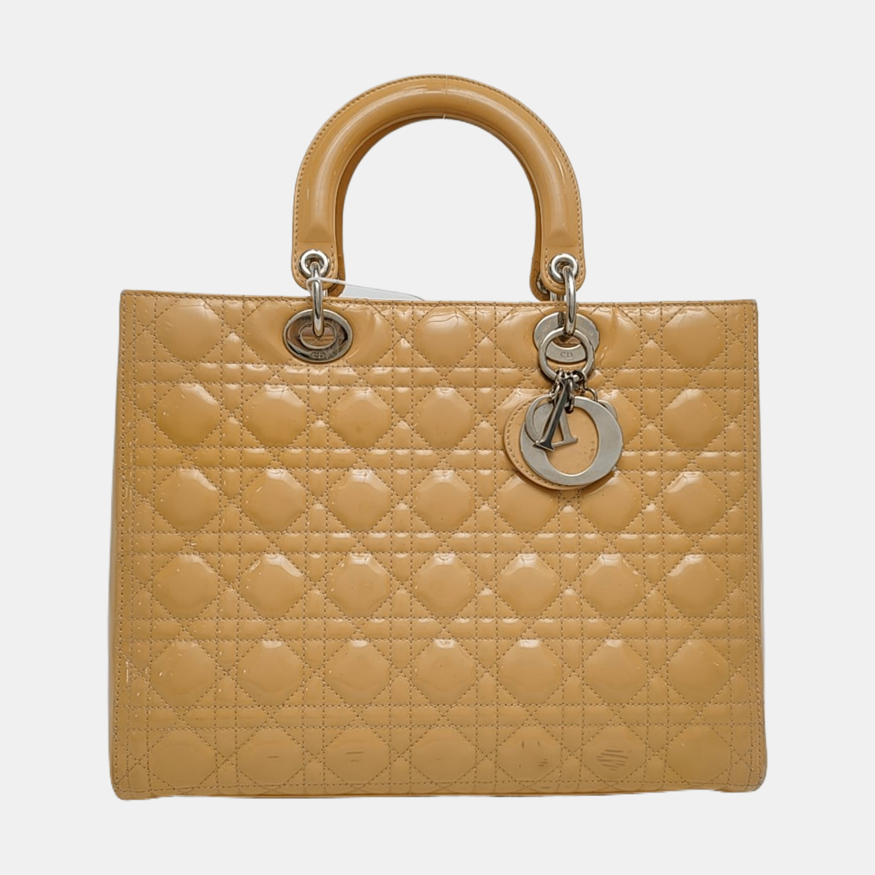 Authenticated pre-owned  Lady Dior Large Cannage Patent Leather Yellow - Tote Bag at Looply