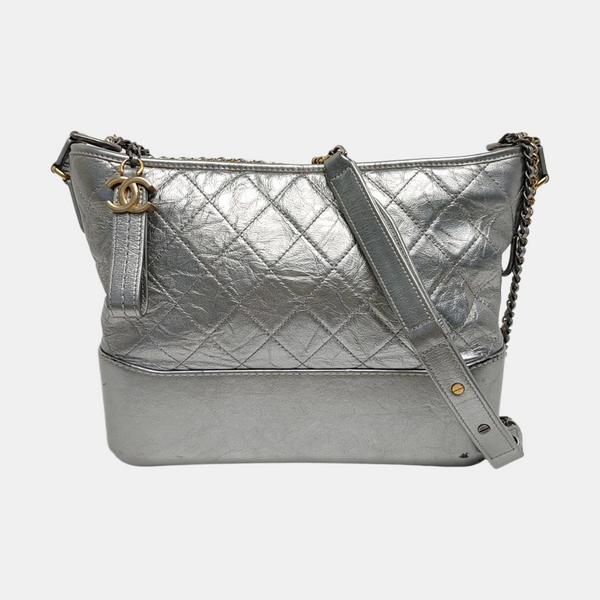 Authenticated pre-owned  GABRIELLE Medium Quilted Calfskin Silver - Shoulder Bag at Looply