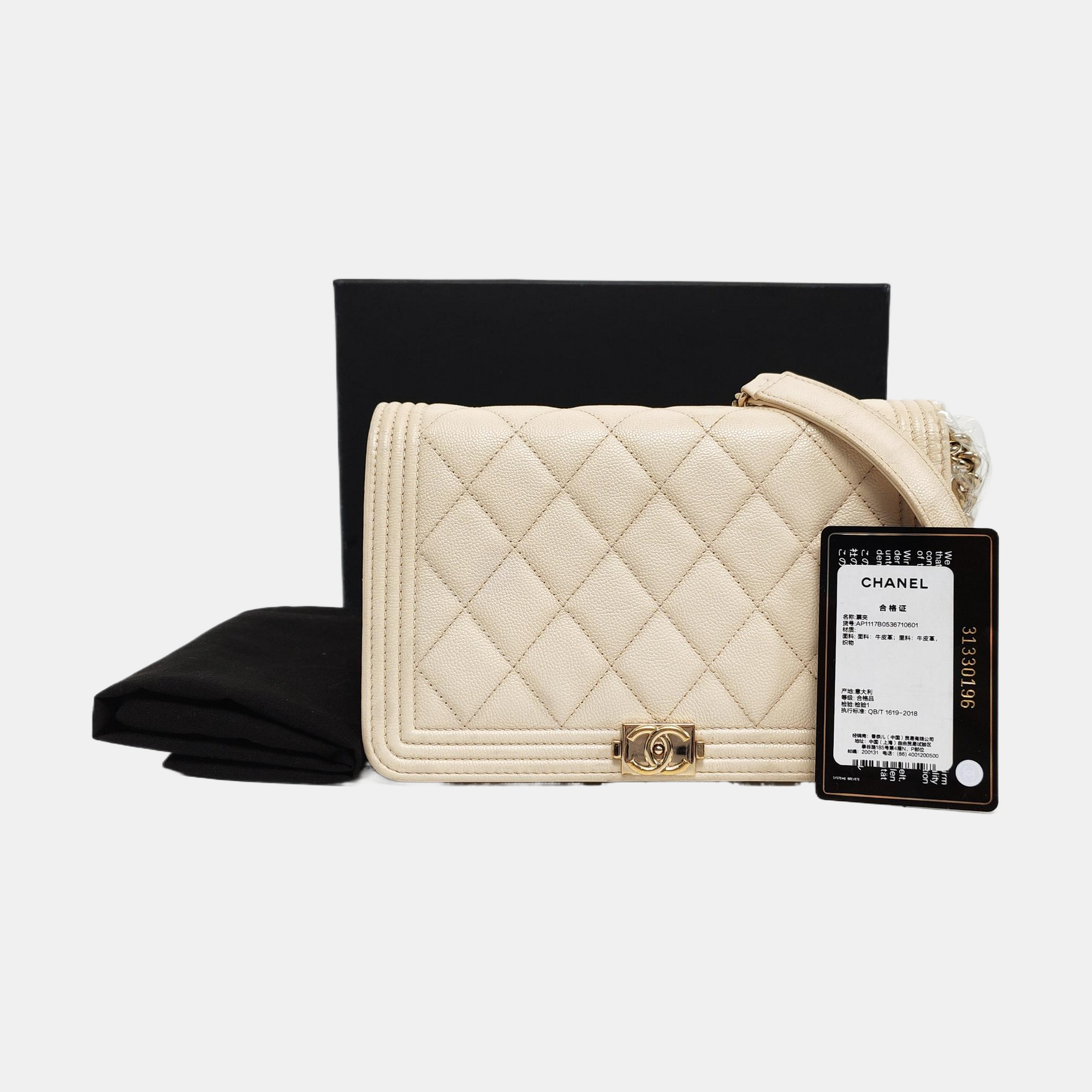 BOY CHANEL Quilted Grained Calfskin White