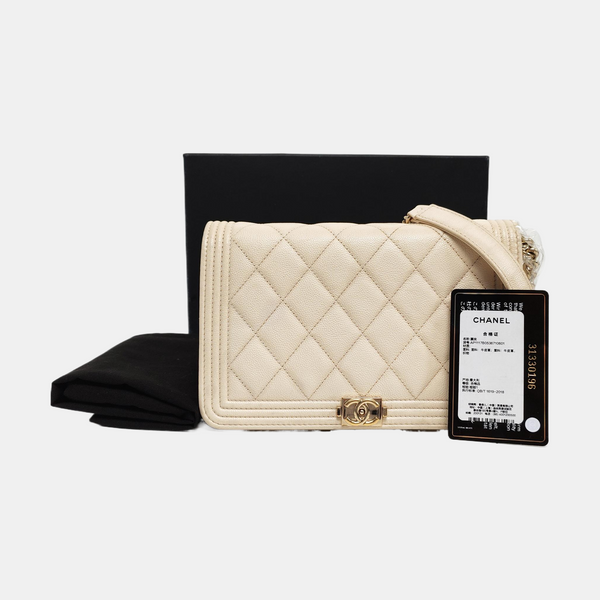 BOY CHANEL Quilted Grained Calfskin White