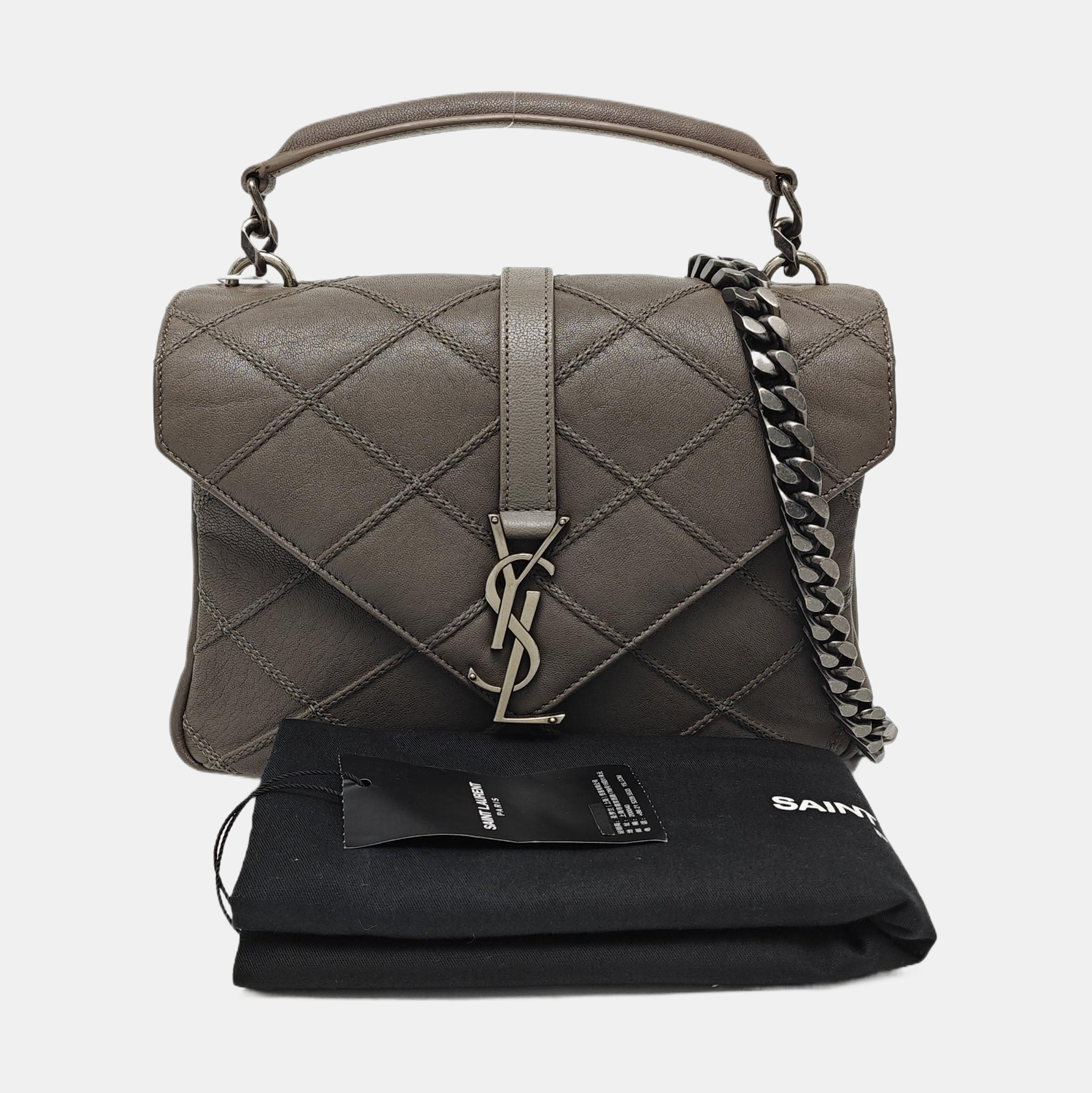 COLLEGE Medium Quilted Lambskin Gray