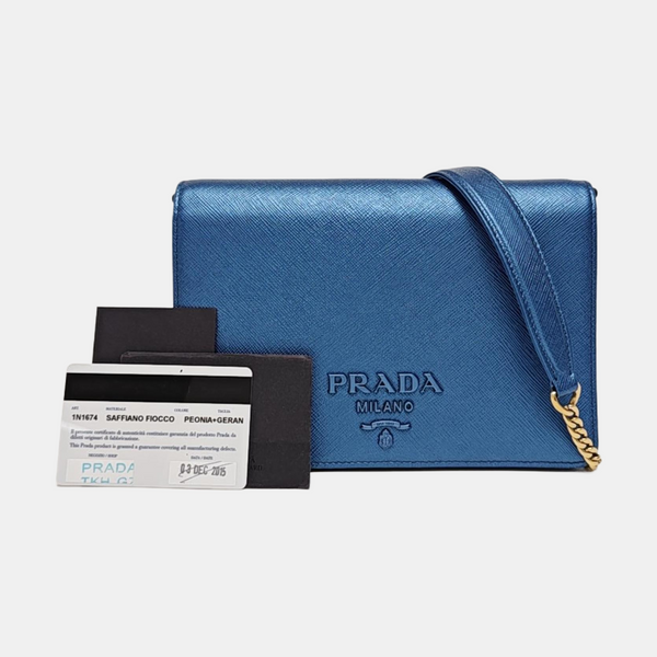 Saffiano Calfskin Shoulder Bag Blue