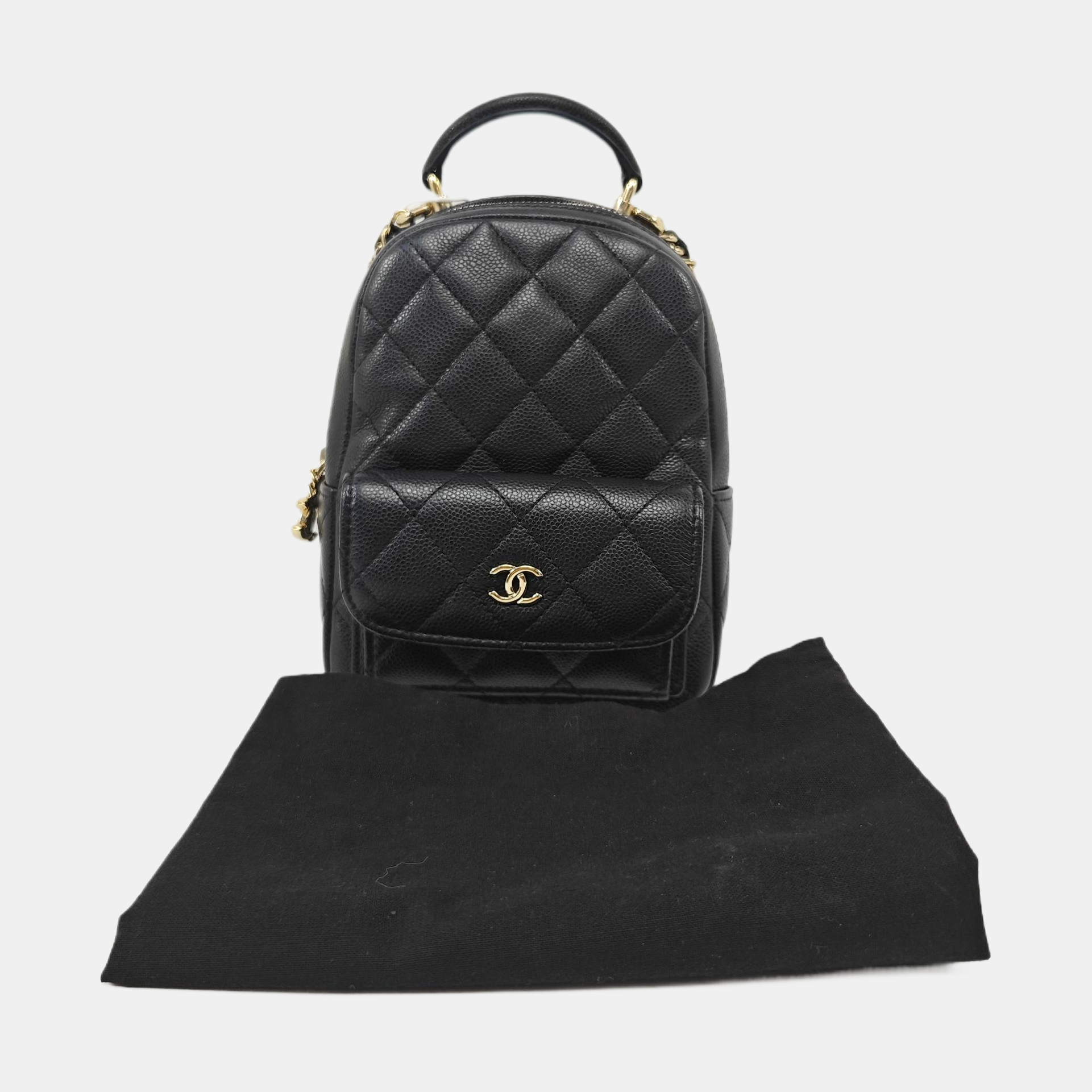 Quilted Grained Calfskin Backpack Mini Black