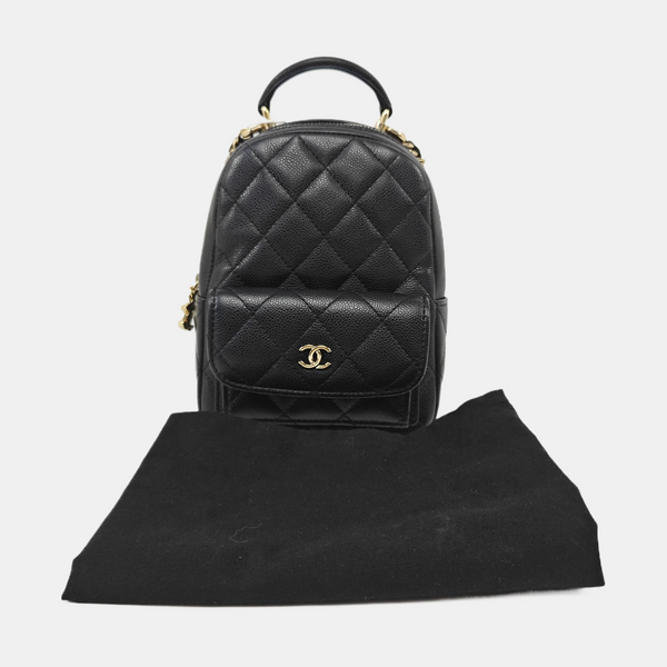 Quilted Grained Calfskin Backpack Mini Black