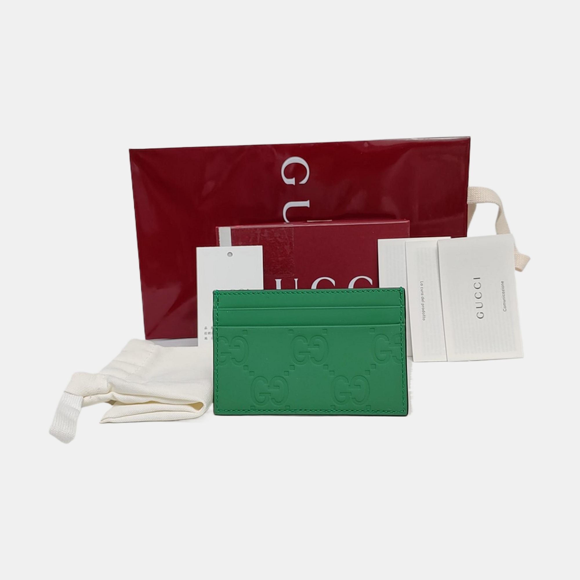 Signature Monogram Calfskin Green Card Holder
