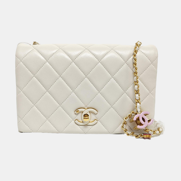 Quilted Lambskin Shoulder Bag White