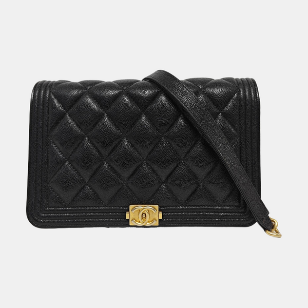 BOY CHANEL Mini Quilted Grained Calfskin Black