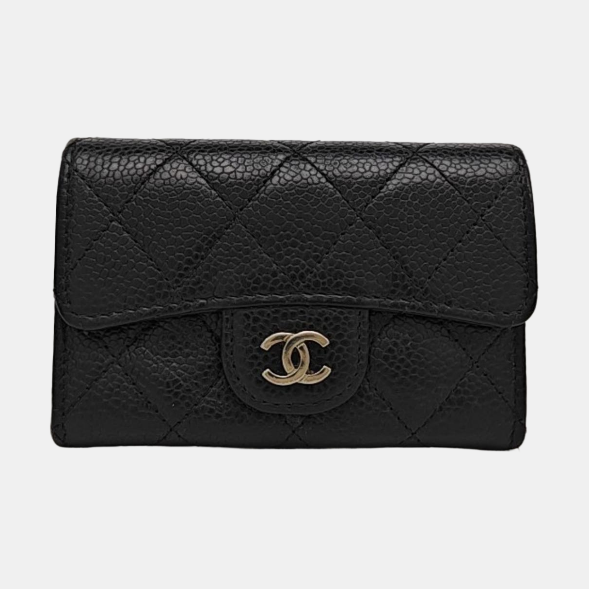 CLASSIC FLAP Quilted Grained Calfskin Black Card Holder